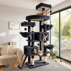 SHA CERLIN 82 inch Cat Tree Tower, Multi-Level Cat Condo with Plush Perches, Sisal Scratching Posts, Hammock and Toys, Stable Cat Tower for Kittens and Adult Cats, Dark Grey
