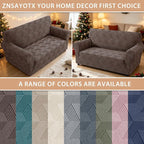 ZNSAYOTX Stretch Couch Covers for 2 Cushion Couch, 1-Piece Loveseat Covers Sofa Slipcover, Furniture Protector with Elastic Bottom for Dogs Geometrical Jacquard Fabric (Medium, Brown)
