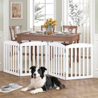 SPIRICH 96" Extra Wide 28" Tall Wooden Freestanding Foldable Dog Gate, Pet Gate Indoor, 4 Panels, White