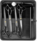 Wenshall Professional Dog Grooming Scissors Set, 7.0 Inch Titanium Straight & Thinning & Curved scissors and Comb for Dog grooming (Black)