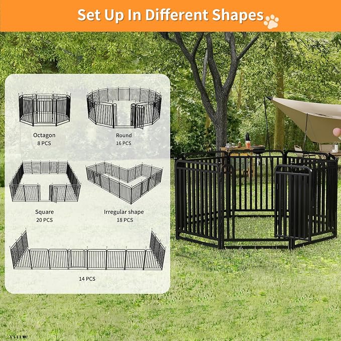 Puppy Playpen Dog Playpens Fence Outdoor Thickened Metal Tube, Low Threshold Dog Play Pen Indoors, 32" Height 16 Panels for Small/Medium/Large Dogs (Black)