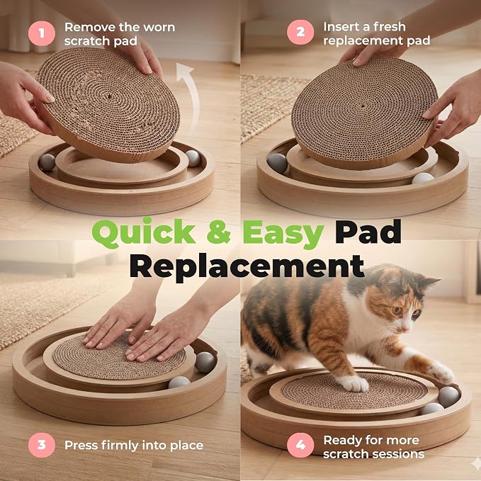 Catify Spin n' Scratch Cat Scratch Pad Refill - Round, 5-Pack | Corrugated Cardboard, Double Sided Cat Scratching Pad, Indoor Furniture Protector, Durable, For Kittens and Cats,