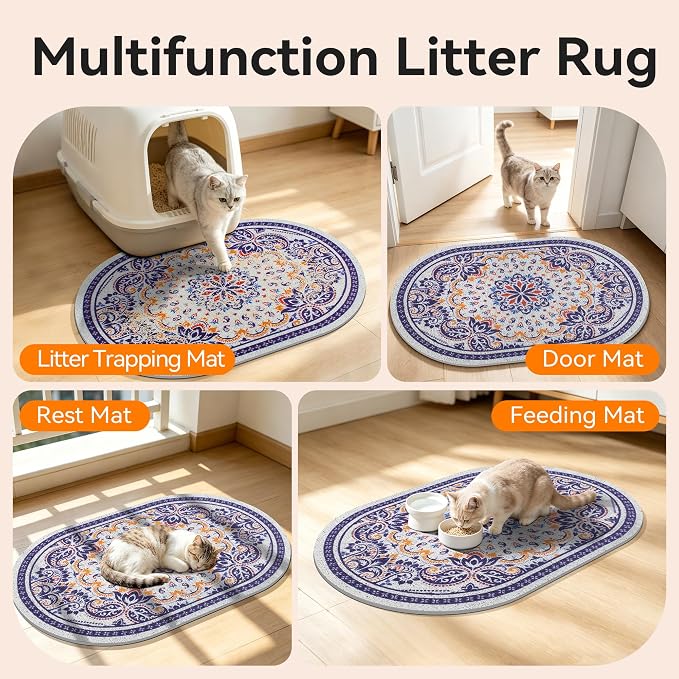Cat Litter Mat, 24"x15" High Density PVC Litter Rug Trapping Mat, Non-Slip, Waterproof & Urine-Proof Kitty Litters Catcher Mats, Keep Floor Clean, Soft on Kitten Paws, Cat Essentials Blue
