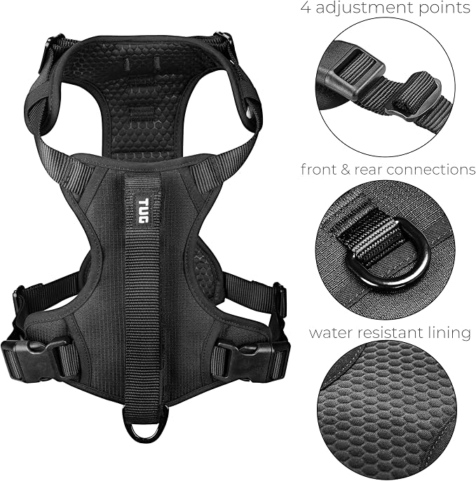 TUG Grab Dog Harness with Built-in Magnetic Traffic Leash (Small/Black) | Padded Magnetic Traffic Handle | Front & Rear Leash Clips | 4-Point Adjustable Fit | Durable Nylon | Aids No-Pull Training