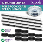 BROOK Glass Pet Fountain Filter Replacement Set – 12 Filter Rings & 24 Activated Carbon Pouches – Up to 12 Month Supply Replacement Filters Set for BROOK Cat Fountain