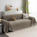 MYSKY HOME Boho Couch Cover Sand Sofa Covers Washable, Farmhouse Sofa Slipcover Simple Couch Protector for Dogs Chenille Sectional Couch Covers L Shaped Couch Cushion Covers, 91"x 134"