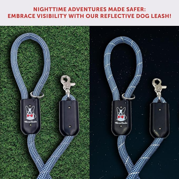 Warren London Climbing Rope Dog Leash – 5 ft Night-Safe Reflective Rope w/Padded Handle & Swivel Clip | Blue & White Nautical Strength for All Breeds