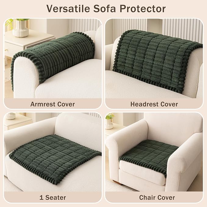 Couch Arm Covers for Dogs, Non Slip Plush Chair Covers Washable | Thick Plush Couch Protector for Chair / Armrest / Backrest, Sofa Slipcovers Against Fur, Dirt, Moss Green, 27.6" x 27.6"