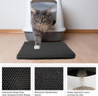 Cat Litter Mat - 24x15 Waterproof Litter Box Mat with Dual-Layer Honeycomb Design for Trapping Litter - Slip-Resistant Cat Mat by PETMAKER (Black)
