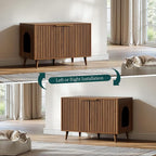 Evermagin 31.5" Cat Litter Box Enclosure Furniture with Legs | Walnut Hidden Litter Box Cabinet, Modern Indoor Cat House, Fluted Kitty End Table for Living Room, Bedroom, Entryway