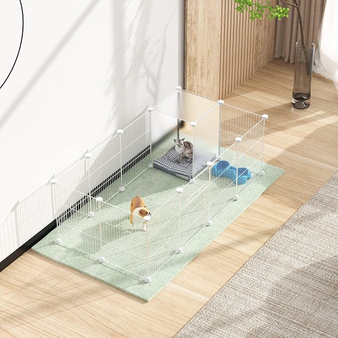 Pet Playpen, Small Animal Cage DIY Wire Fence with Door 15 Panels, White | Portable Yard Fence for Indoor or Outdoor, for Small Animal, Puppies, Kitties, Bunny, Guinea Pigs, Turtle