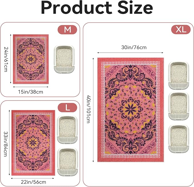 Cat Litter Mat, 24"x15" High-Density PVC Cat Litters Trapping Mat, Waterproof & Non-Slip Backing, Litter Box Catcher, Soft on Kitty Paws, Easy Washable Pet Supplies Pink