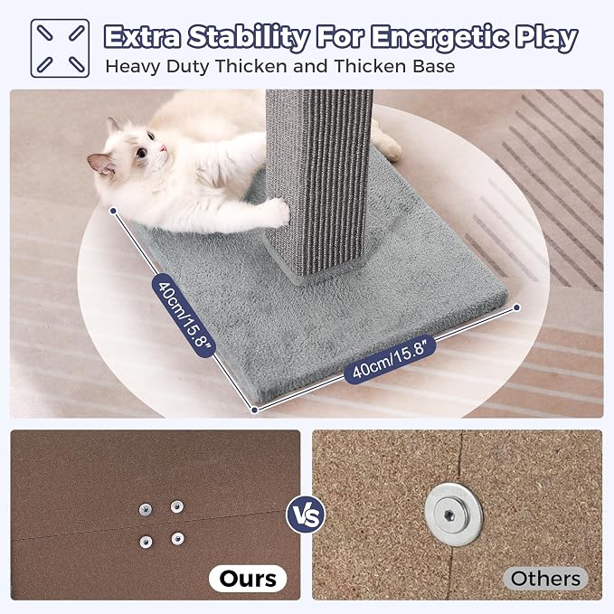 Tall Cat Scratching Post 33” Heavy Duty Sisal Scratcher Post | Modern Cat Scratching Post with Heavy Duty Base for Sturdy, Large 33" Vertical Sisal Rope Post & 2 Cat Toy Balls for Cat-Gray