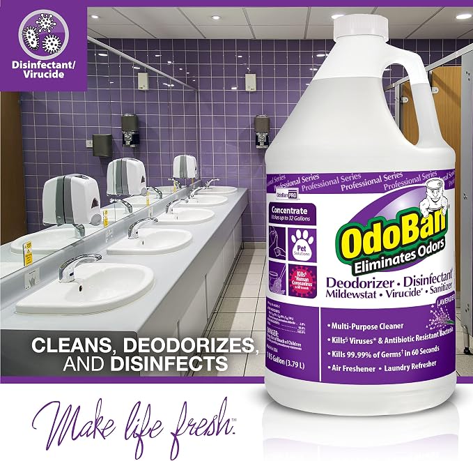 OdoBan Professional Disinfectant and Odor Eliminator Concentrate, Made in the USA, Lavender Scent, 2-Pack, 1 Gallon Each