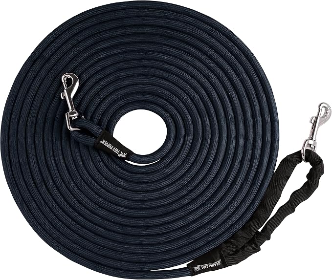 Tuff Pupper Heavy Duty 30 Foot Long Rope Leash for Dogs | Dog Recall Training Leash | High Visibility Strong Climbing Rope Leashes | Hand or Waist Worn | Stainless Steel 360° Clips for Tangle Free Use