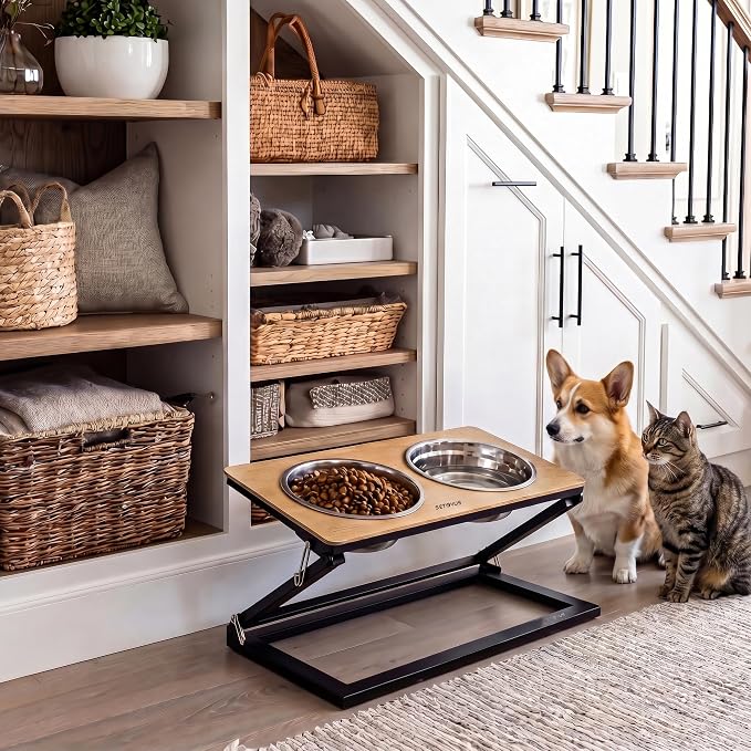 Elevated Dog Bowl, Adjustable Height and Tilt Angle Dog Bowl Stand | Precisely Adjust Height And Tilt Angle, Easy To Clean, Equipped With 2 Stainless Steel Food Bowls, Sturdy And Durable.