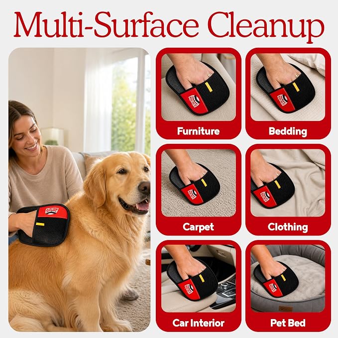 Da Vinci Pet Hair Removal Gloves, Reusable Electrostatic Mitt | Remover for furniture, clothing, bedding, car seats and carpets, grooming mitt for dogs and cats, machine washable
