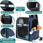 PetAmi Dog Backpack Carrier for Cats, 4-Way Entry Ventilated, 18lbs Max | Sherpa Bed Included, Foldable Load-In Top, Safety Reflective Strap, Breathable Mesh, Poop Bag Dispenser, Padded Back Support