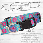 Lucky Love Dog, Boho Chic Matching Dog Collar and Leash Set, Vivid Pink and Turquoise Collar and Leash for Dogs, Soft, Adjustable, Safe for Training and Walking - (Large, Clara Combo)
