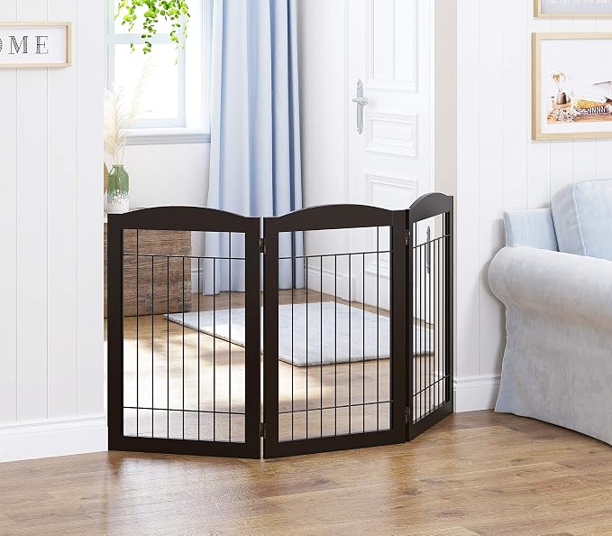 Spirich Freestanding Wire Pet Gate for Dogs, 30 inches Tall Dog Gate for The Houes, Doorway, Stairs, Pet Puppy Safety Fence, 3 Panels
