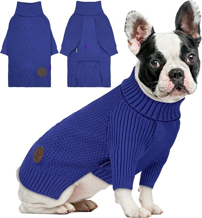 cyeollo Dog Sweater Long Sleeve Knitted Turtleneck Pullover Warm Clothes | Ultra Soft Warm Knit, Full Coverage, 4-Way Stretch for Easy Movement, Easy On & Off, Winter Daily Wear for Small Dogs