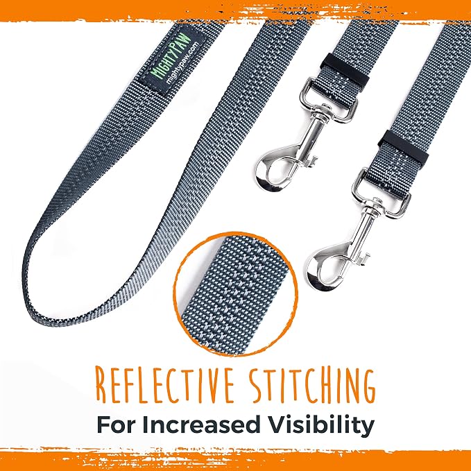 Mighty Paw Double Dog Leash, No Tangle Adjustable Split Lead for Two Dogs | Fits 0-100 Lb, 16-24 In Range, Reflective Stitching, Waterproof, Neoprene Padded Handle