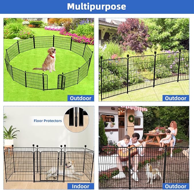 ADAVIN Garden Fence with Gate 36 in(H)×31 Ft(L) 14 Panels, Camping Fence, Tall Animal Barrier Fence, Pet Fences for Dogs Outside, Black Metal Decorative Garden Fencing, Flower Bed Fencing