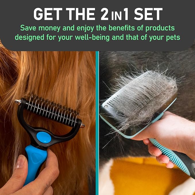 Maxpower Planet Dog Rake and Brush Set for Shedding, Undercoat & Mats | Deshedding Tool, Detangling, Self-Cleaning Design, Medium & Long Hair, For Cats Too, Gentle Grooming