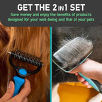 Maxpower Planet Dog Rake and Brush Set for Shedding, Undercoat & Mats | Deshedding Tool, Detangling, Self-Cleaning Design, Medium & Long Hair, For Cats Too, Gentle Grooming