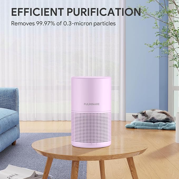 FULMINARE Air Purifiers for Home Bedroom H13 HEPA Air Filter | 360° Intake for Pet Hair, Smoke, Odors , 3 Speeds, Timer, 24dB, Small Mini Air Purifier with Night Light, Purple