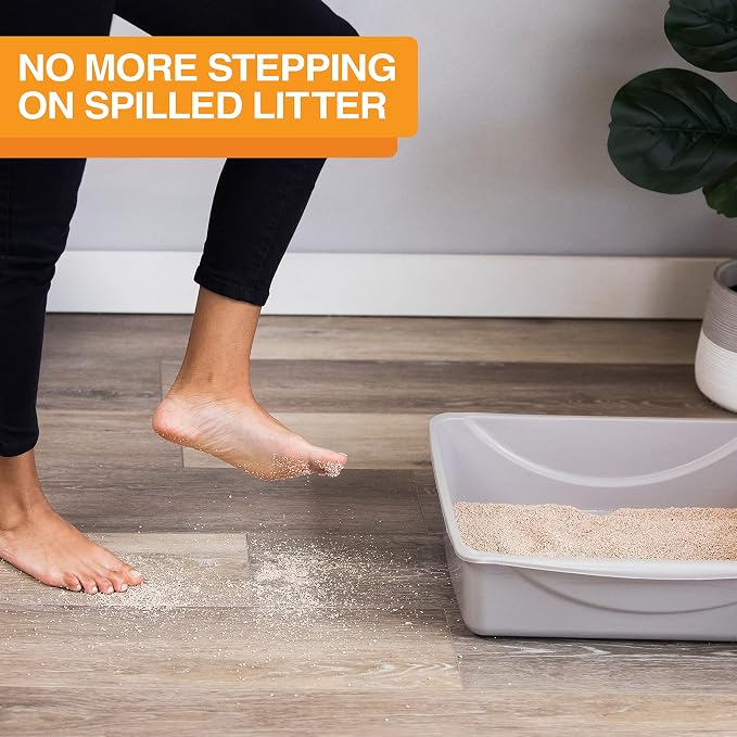 Neater Pets Jute Litter Trapping Mat, Eco-Friendly Plant-Based Material Catches Mess from Kitty Litter Box to Protect Floors, Soft on Cats Paws, Anti-Skid Backing, Easy to Clean, Paw Print, 24" x 36"