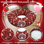 Cat Tunnel Bed in 3FT x 3FT x 9.8IN - Decorative Christmas Style with Snowman and Glove Patterns - Red Color Perfect for Festive Felines