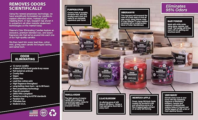 Pumpkin Spice Odor Eliminating Highly Fragranced Candle - Eliminates 95% of Pet, Smoke, Food, and Other Smells Quickly - Up to 80 Hour Burn time - 12 Ounce Premium Soy Blend