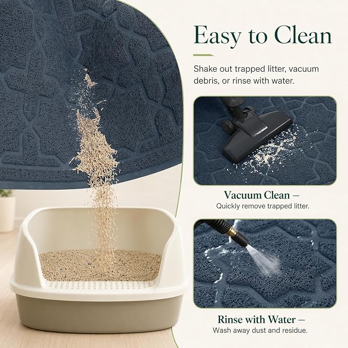 Yimobra Cat Litter Mat, Easy Clean Trapping PVC Mat, 35.4" x 23.6", Waterproof Backing, Non Slip Bottom, Scatter Control Pad for Litter Box, Dark Blue