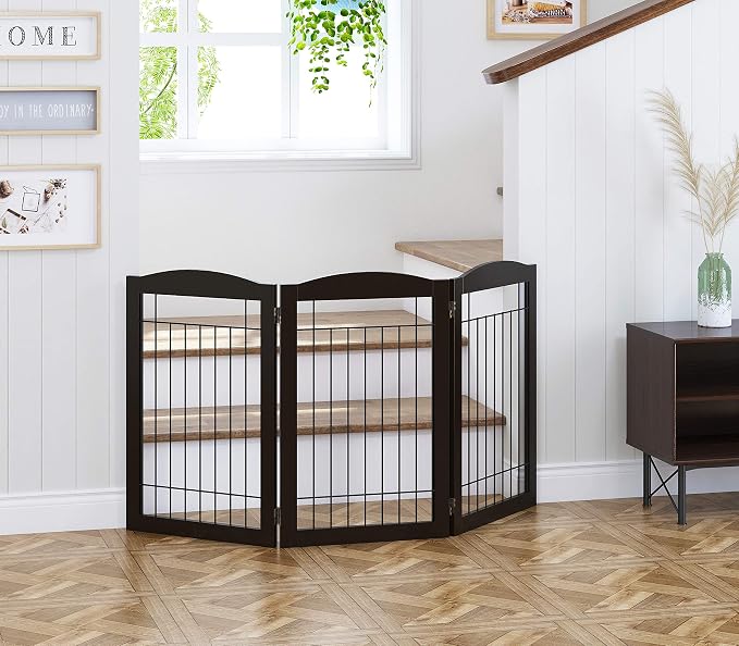 Spirich Freestanding Wire Pet Gate for Dogs, 30 inches Tall Dog Gate for The Houes, Doorway, Stairs, Pet Puppy Safety Fence, 3 Panels