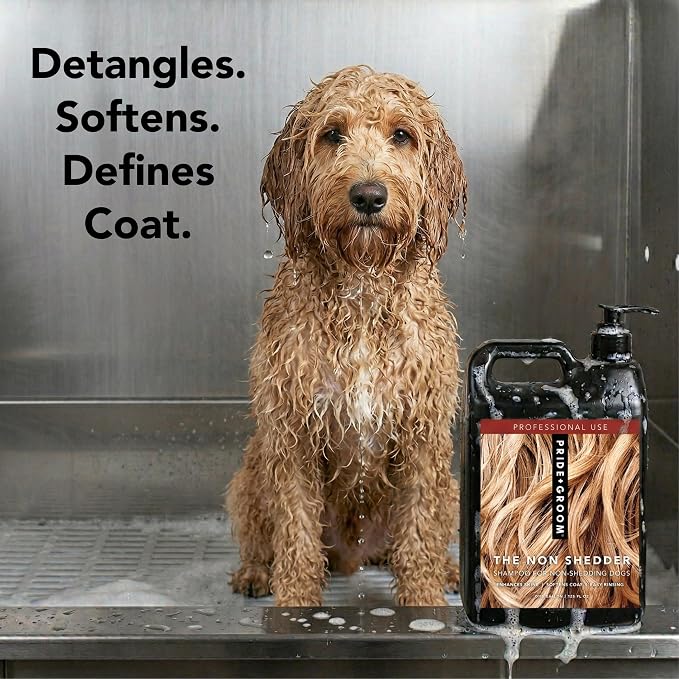 Pride and Groom The Non Shedder | Dog Grooming Shampoo For Doodles and Dogs that Do Not Shed | Tearless All Natural Body Wash with Essential Oils & Coat-Specific Ingredients that Enhance Shine – 128oz