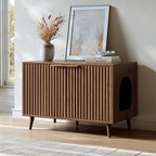 Evermagin 31.5" Cat Litter Box Enclosure Furniture with Legs | Walnut Hidden Litter Box Cabinet, Modern Indoor Cat House, Fluted Kitty End Table for Living Room, Bedroom, Entryway