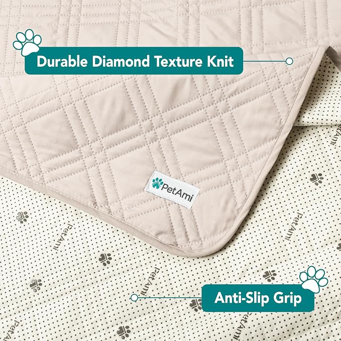PetAmi Waterproof Couch Cover for Dog Nonslip Bed Sofa Blanket, 68x82 Beige | Leakproof Furniture Protector for Pet Cat, Machine Washable Pee Proof Mat for Chair Car Seat, Durable & Anti Slip Backing