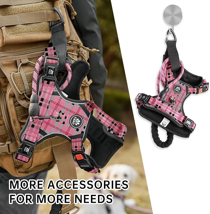 NESTROAD No Pull Dog Harness with Leash, Reflective No Choke Pet Vest Harness,Adjustable Soft Padded Dog Harness with Easy Control Handle for Small Dogs(Checkered Pink,Small)