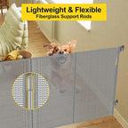 Reinforced 42” Extra Tall Pet Gate for Doorways, Extends up to 60” Wide, Extra Tall Retractable Baby Gates with Rods to Prevent Crawling Through Retractable Mesh Dog Gate Indoor Outdoor, Gray