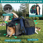 PetAmi Expandable Dog Backpack Carrier for Cats & Pets, Breathable Cat Carrier Backpack with Top Window & Multi-Entry, Ventilated Foldable Travel Carrier for Small Medium Pets up to 18 lbs, Navy