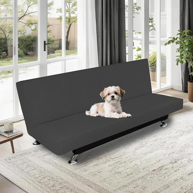 Easy-Going 100% Waterproof Futon Cover, Stretch Futon Slipcover Large | Dual Waterproof Armless Futon Couch Cover, Leakproof Sofa Bed Furniture Protector for Kids Pets Dog Cat, Dark Gray