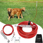 Dog Runner for Yard, Trolley System, 100FT+15FT, Red | Chew-resistant Cable, Shock Spring Softens Pulls, 360° Swivel Reduce Tangles