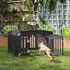 DUMOS Dog Playpen 4 Panels 24" Plastic Exercise Indoor Pen with Door Small Puppy, Medium Dogs Animal Pet Fence for Outdoor, Garden, Yard, RV Camping, Black