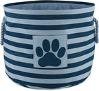 Bone Dry Pet Storage Collection Striped Paw Patch Bin, Dark Navy, Small Round