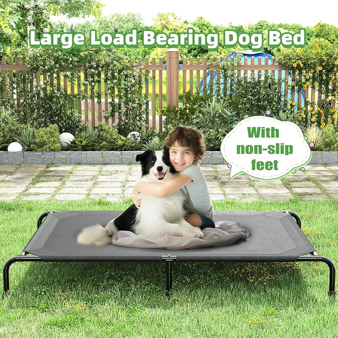 Simple Trending Raised Dog Bed for Extra Large Dogs, Waterproof XL Dog Cot, Outdoor Elevated Pet Bed, 60.25" x 37.25", Black