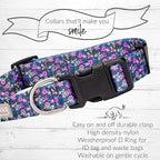 Lucky Love Dog, Matching Dog Collar & Leash Set for Female Dogs, Soft, Adjustable, Safe for Training and Walking, Black & Purple Floral Print, Primrose Combo, X-Small