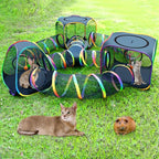 CypherX Outdoor Cat Enclosure, Portable Cat Tent with Tunnel Popup Catio | 7-in-1 modular design: 3 tents, 9.8" wide tunnels, scratch balls & storage bag. Durable setup for small animals & cats.