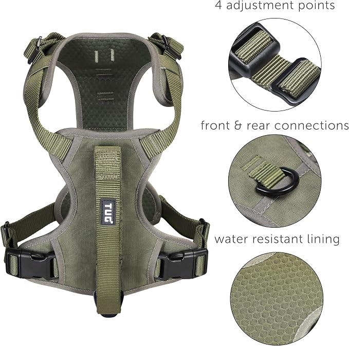 TUG Grab Dog Harness with Built-in Magnetic Traffic Leash (Medium/Green) | Padded Magnetic Traffic Handle | Front & Rear Leash Clips | 4-Point Adjustable Fit | Durable Nylon | Aids No-Pull Training
