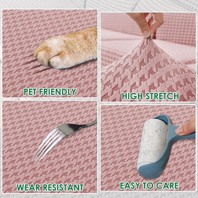 MAXIJIN Stretch Couch Cover Sofa Covers for 3 Cushion Couch (71"-91" Washable Sofa Slipcovers with Non-Slip Foam & Elastic Strap, Dog Cat Pet Friendly Furniture Protector (Large, Pink)